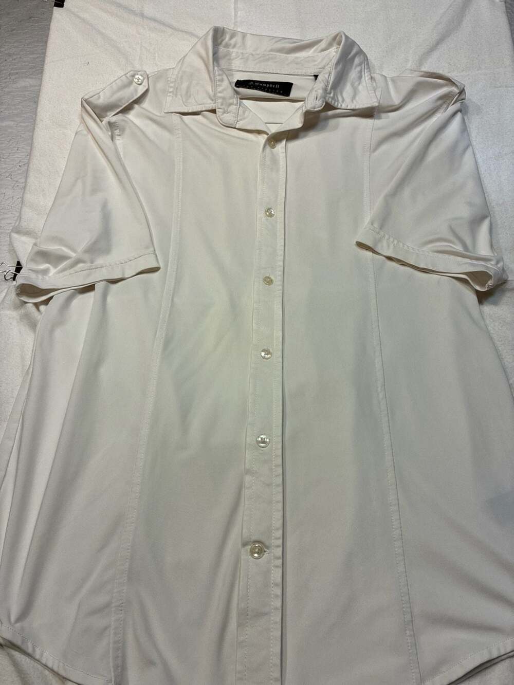 J. Campbell Los Angeles White Short Sleeve Epaulette Button Down Shirt Size M